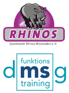 Logo Sportverein Rhinos Wiesbaden e. V. und Logo dmsg Funktionstraining.