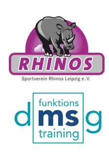 Logo Sportverein Rhinos Leipzig e.V. und Logo DMG Funktionstraining.
