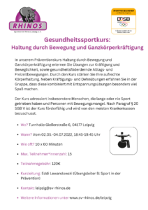 Gesundheitssportkurs-Ankündigung mit Informationen zu Ort, Zeit und Kosten.