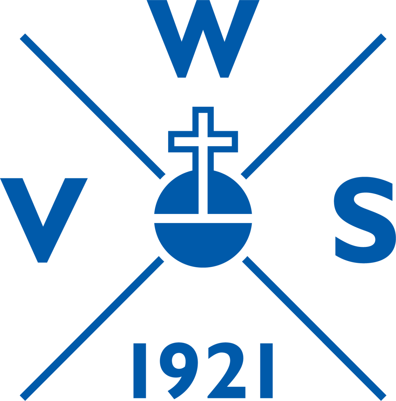 Logo VWS 1921 in Blau mit Kreuz und Kugel.